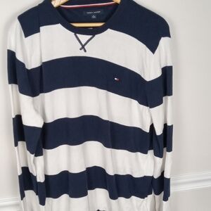 Tommy Hilfiger Navy and White Striped Sweater